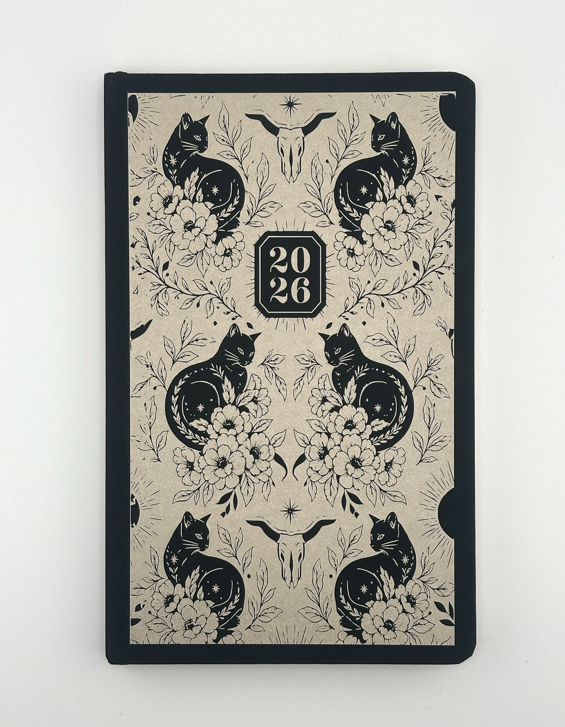Custom Engraved Journal – Black Cat Floral Design, Personalized Notebook