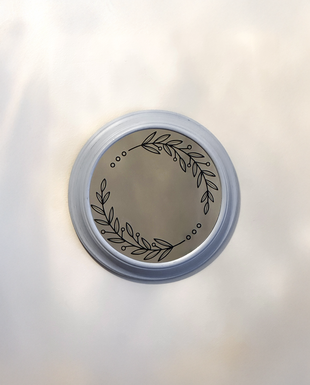 Personalized Engraved Round Mirror – 16" Custom Wall Mirror – Rustic Faux Wood Frame